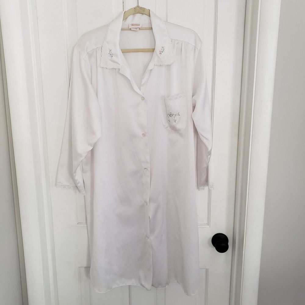 VTG Barbizon Womens Embroidered‎ Robe Nightshirt LARGE Cottagecore Feminine Lace